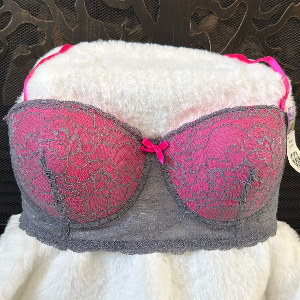 Hers by Herman Demi Lace Overlay Bra in Pink and Gray
